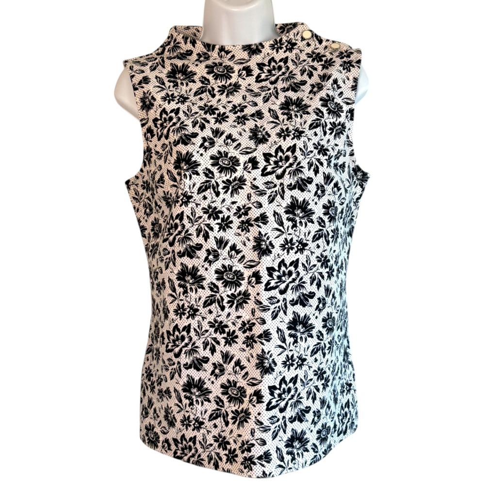 Talbots Womens Funnel Neck‎ Stretch Floral Dotted Tank Size M Versatile Layering